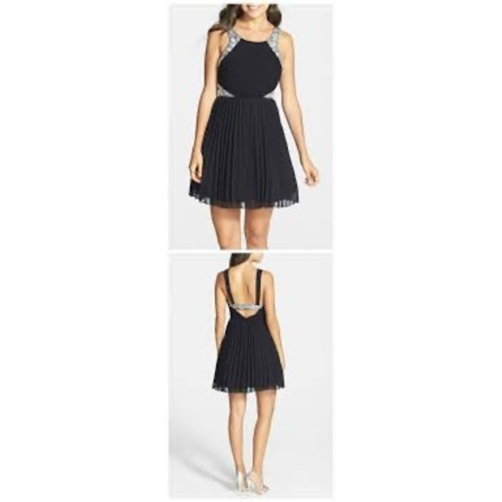 NEW Y2K DEB Black Pleated Mini Dress Jewel Embellished Party Cocktail 11